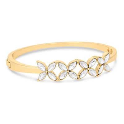 Gold cubic zirconia floral row bangle